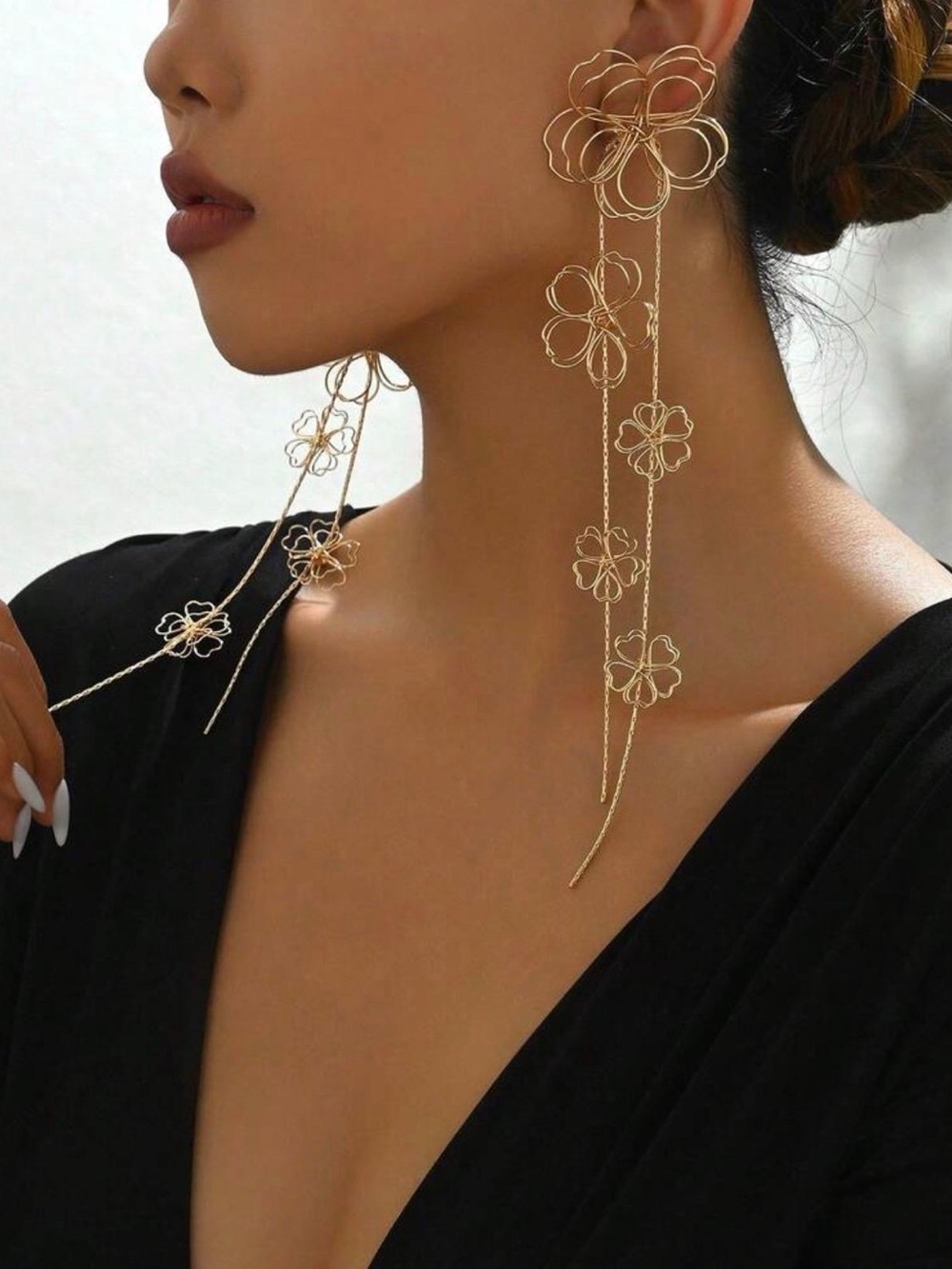 Gold Floral Chain Drop Earrings